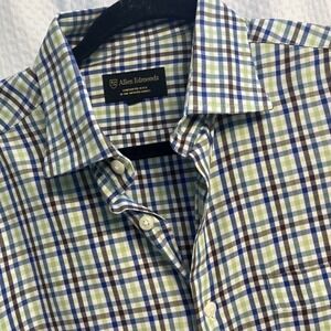 Allen Edmonds Mens Check Button Down Shirt Blue Green Plaid Made in USA Large